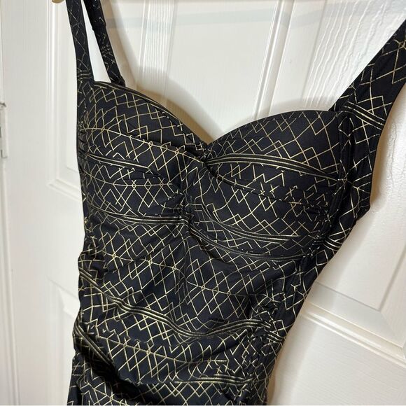 Niptuck Swim Black Gold Deco Foil Joanne One Piece Swimsuit Sz 6 Beach Swim Lake - Picture 3 of 10
